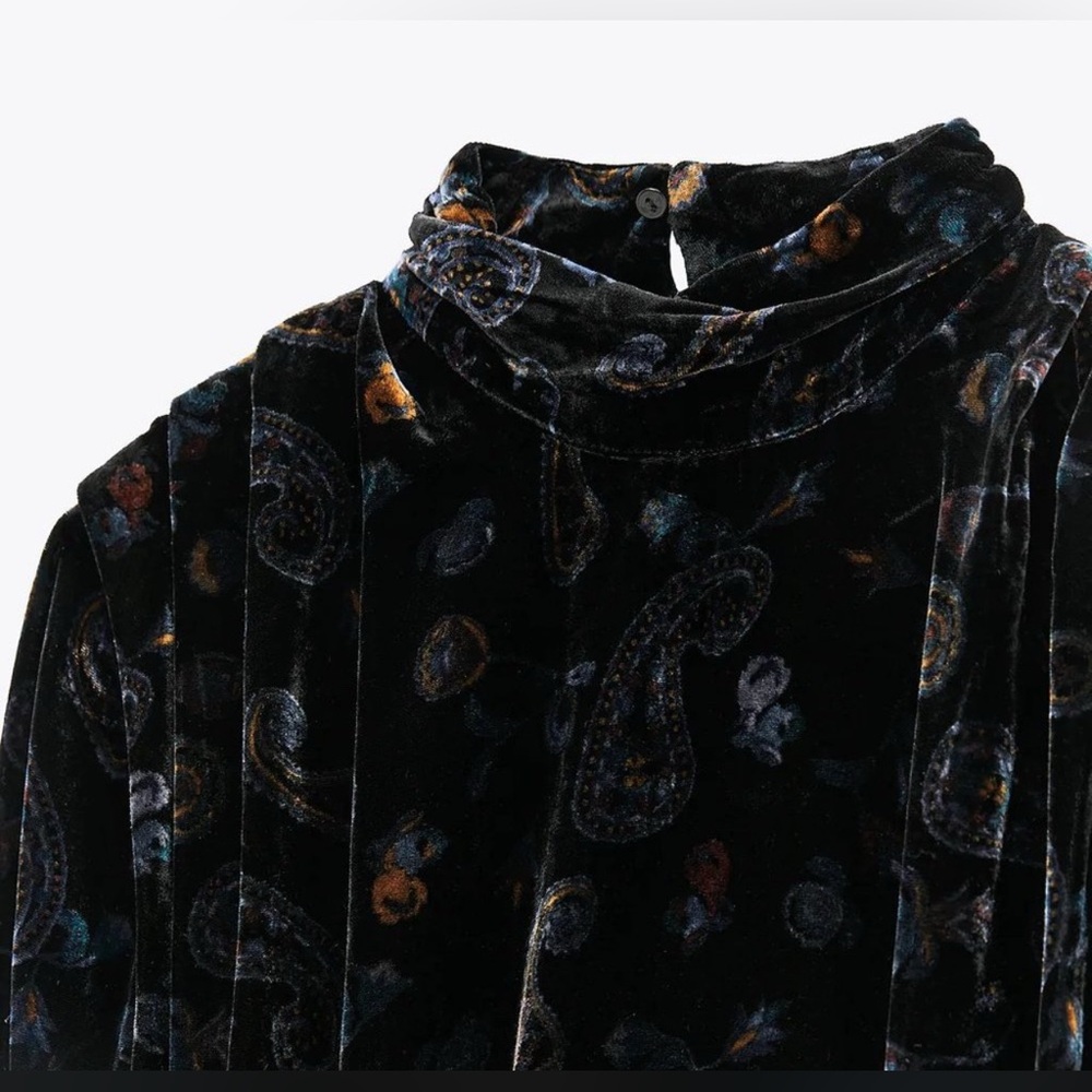 ZARA PAISLEY ELVET RUCHED DRESS WITH ALIT AND OPEN BACK - Picture 7 of 11
